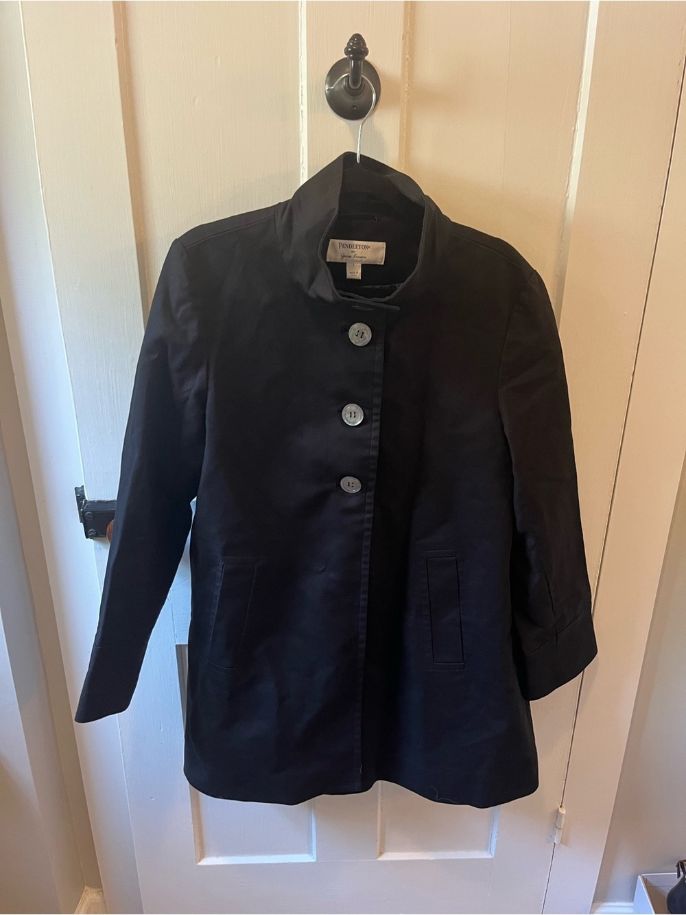 Pendleton by George Simonton Black Funnel Neck Pea Coat Size Large